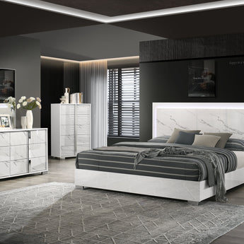 Juego de Dormitorio París Moderno con Panel Mármol e Iluminación LED
