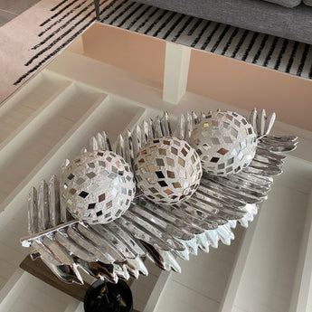 Esfera Decorativa de Mosaico Blanco Brillante - Cerámica Espejada Moderna para Hogar