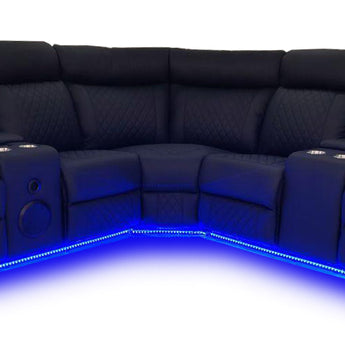 Seccional Eléctrico CHICAGO Negro Reclinable Lujoso Cuero Sintético Moderno Confort