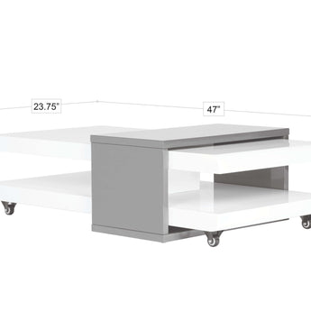 Mesa de Centro Amicci Moderna Blanco Gris Brillo con Iluminación LED