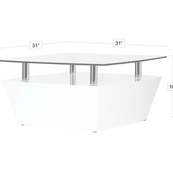Mesa de Centro Aubrey Cristal Base Blanca Brillante Diseño Elegante Moderno
