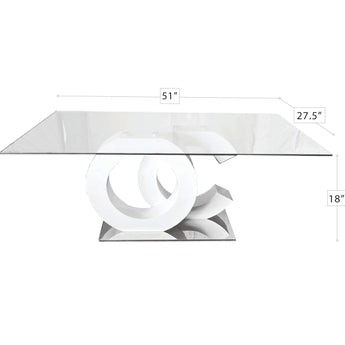 Mesa de Centro Brunella: Elegante Tapa Cristal, Pedestal Blanco Brillante, Base Cromada