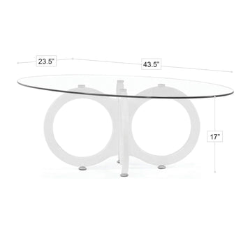 Mesa de Centro Bruno, Base Blanca Brillante, Tapa de Cristal Transparente