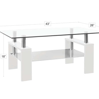 Mesa de Centro Norman Gris Moderna, Tapa de Cristal Transparente, Base Elegante
