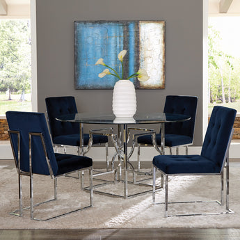 Cisco Upholstered Dining Chairs Ink Blue And Chrome