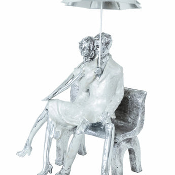 Couple on Bench with Umbrella Sculpture