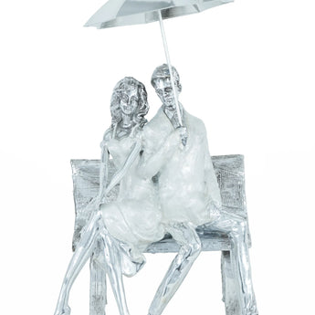 Couple on Bench with Umbrella Sculpture