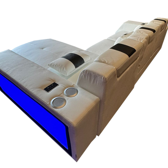Sofá Seccional Boa LED Blanco Derecho, Cuero Genuino, Altavoces, Luces Integradas