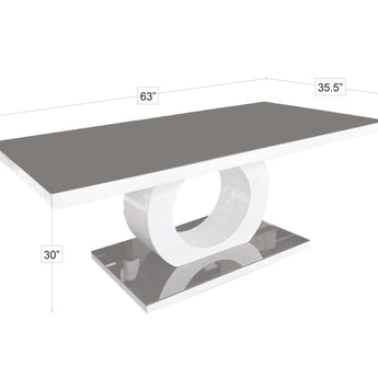 Mesa de Comedor Detroit: Tapa Cristal, Base Brillante y Pedestal Moderno Gris