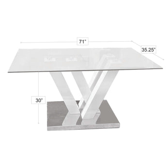 Mesa de Comedor Diona: Vidrio, Laca Blanca Brillante, Base Cromada Moderna