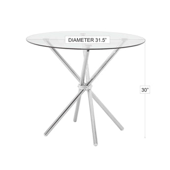 Mesa de Comedor Redonda Jessica, Tapa Cristal, Patas Cromadas, 80cm Diámetro Elegante