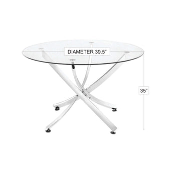 Mesa de Comedor Redonda Madisson, Tapa de Cristal, Patas Cromadas Elegantes