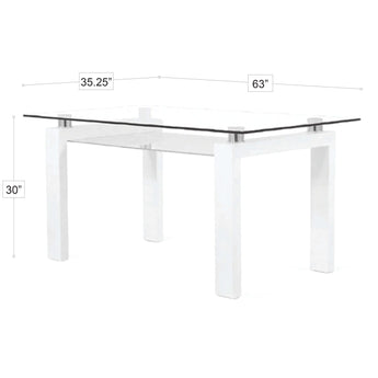 Elegante Mesa Comedor Norman: Cristal Transparente, Pedestal MDF Blanco Brillante.