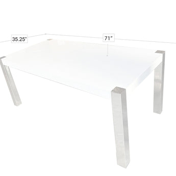 Elegante Mesa de Comedor Roma Lacado Blanco Moderno Patas Cromadas Diseño Contemporáneo