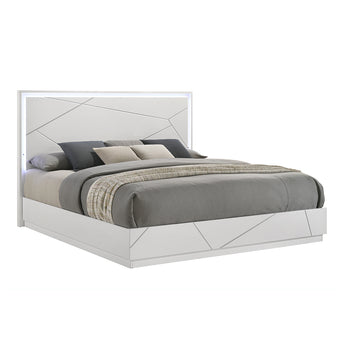 Cama King LED Dubai Moderna, Lujoso Blanco, Juego de Dormitorio Elegante