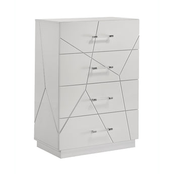 Cajonera Alta Dubai Moderna Blanca Brillo con Diseño Geométrico para Dormitorio Elegante