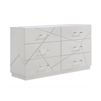 Tocador Dubai Blanco Brillante Moderno con Espejo, Líneas Geométricas, Estilo Lujoso