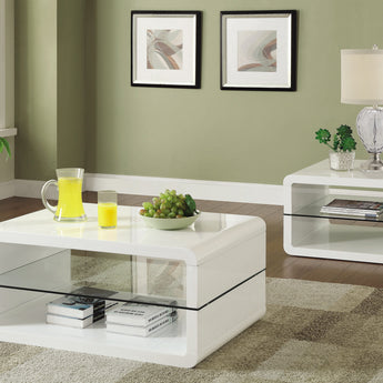 Elana Square 2-Shelf End Table Glossy White - MartincFurniture