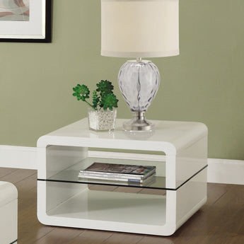 Elana Square 2-Shelf End Table Glossy White - MartincFurniture