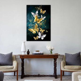 Gold Accent Butterflies Glass Wall Art 48"x32"