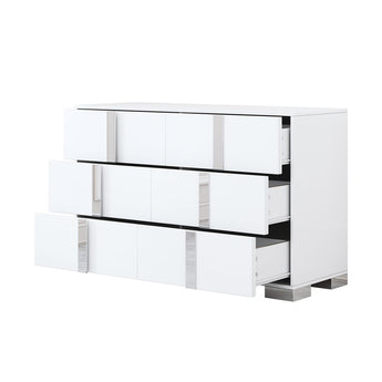 Cómoda Manhattan Blanca Alto Brillo Detalles Cromados Mueble Dormitorio Moderno Elegante