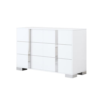 Cómoda Manhattan Blanca Alto Brillo Detalles Cromados Mueble Dormitorio Moderno Elegante