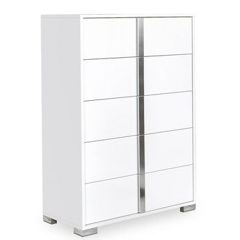 Cómoda Manhattan Blanca Alto Brillo: Elegancia Moderna y Detalles Cromados