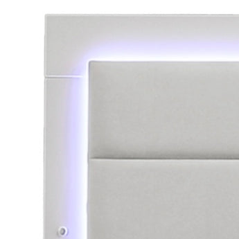 Cama Queen Manhattan Blanco Alto Brillo, Cabecero LED, Diseño Moderno Elegante