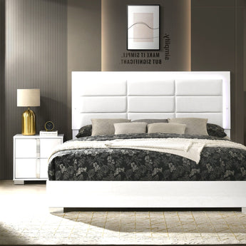 Juego de Dormitorio King Manhattan Brillo Alto Moderno con Cabecero LED