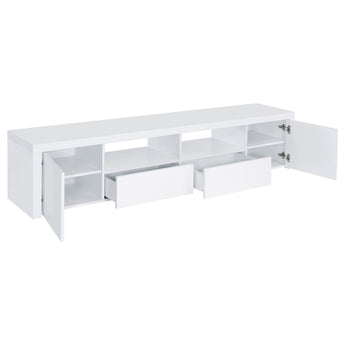 Jude 2-Door 79″ TV Stand With Drawers White High Gloss