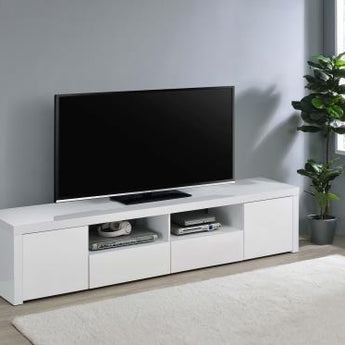 Jude 2-Door 79″ TV Stand With Drawers White High Gloss