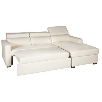 Sofá Seccional Kahlil Blanco Derecho Multifuncional: Cama Extraíble, Almacenamiento, Reclinable, Eco-Cuero