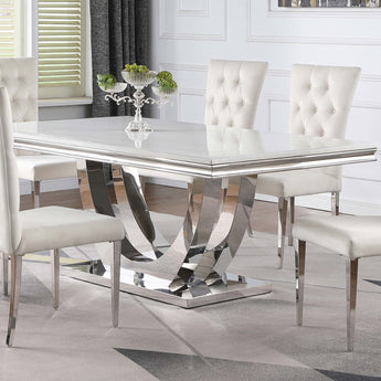 Kerwin Rectangle Faux Marble Top Dining Table White And Chrome