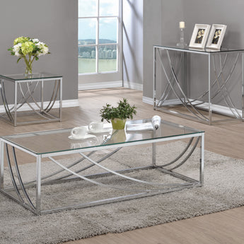 Lille Glass Top Rectangular Coffee Table Accents Chrome - MartincFurniture