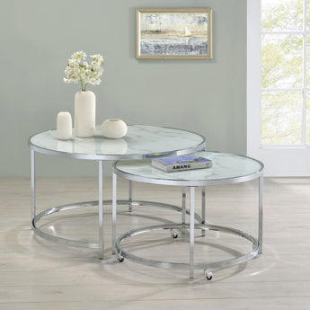 Lynn 2-Piece Round Nesting Table White And Chrome