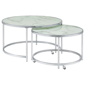 Lynn 2-Piece Round Nesting Table White And Chrome