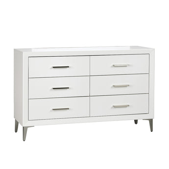 Cómoda Miami Lujosa Blanco Brillante Moderno Almacenamiento Dormitorio Elegante Cromado