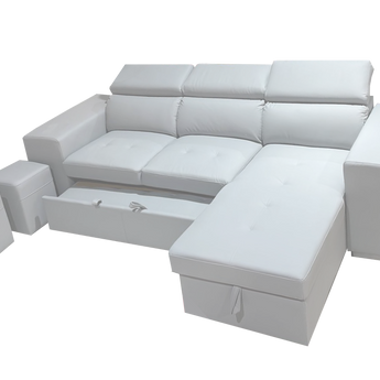 Sofá Seccional Reversible Milano Blanco con Cama Extraíble Almacenamiento Otomanas