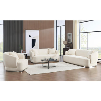 Elegante Sofá y Loveseat Mónaco Bouclé Curvo Beige Lujoso para Sala Estar