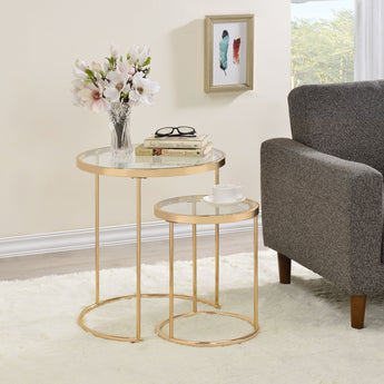 Maylin 2-Piece Round Glass Top Nesting Tables Gold