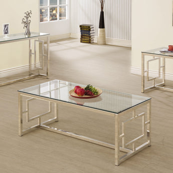 Merced Rectangle Glass Top Coffee Table Nickel - MartincFurniture
