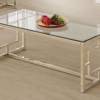 Merced Rectangle Glass Top Coffee Table Nickel - MartincFurniture