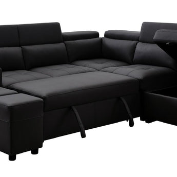 Sofá Seccional Positano Negro Izquierdo Moderno con Cama y Almacenamiento