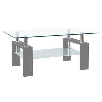 Mesa de Centro Norman Gris Moderna, Tapa de Cristal Transparente, Base Elegante