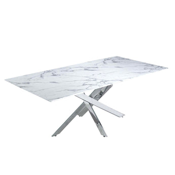 Mesa de Comedor North Elegante con Tapa Efecto Mármol y Patas Cromadas Duraderas