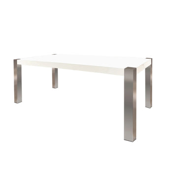 Elegante Mesa de Comedor Roma Lacado Blanco Moderno Patas Cromadas Diseño Contemporáneo