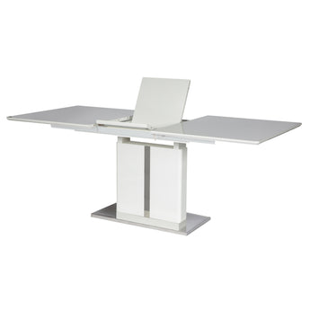 Mesa de Comedor Sabrina Extensible de Alto Brillo Blanco con Detalles Cromados Modernos