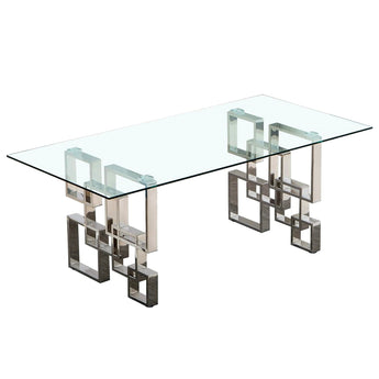 Mesa Comedor Dexter Cristal Patas Cromadas Diseño Elegante Moderno