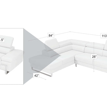 Seccional Sofá Athena Negro Moderno, Chaise Izquierda, Patas Metálicas Geométricas