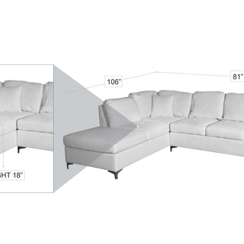 Sofá Seccional KIVA Contemporáneo Negro Derecho, Cuero Sintético Acolchado Lujoso